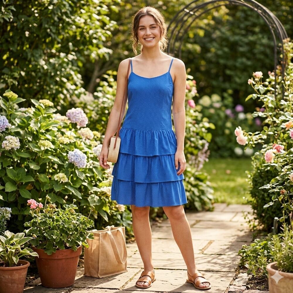2 FOR $5 SALE H&M Divided Blue/White Tiered Dress With Spaghetti Straps Size 4